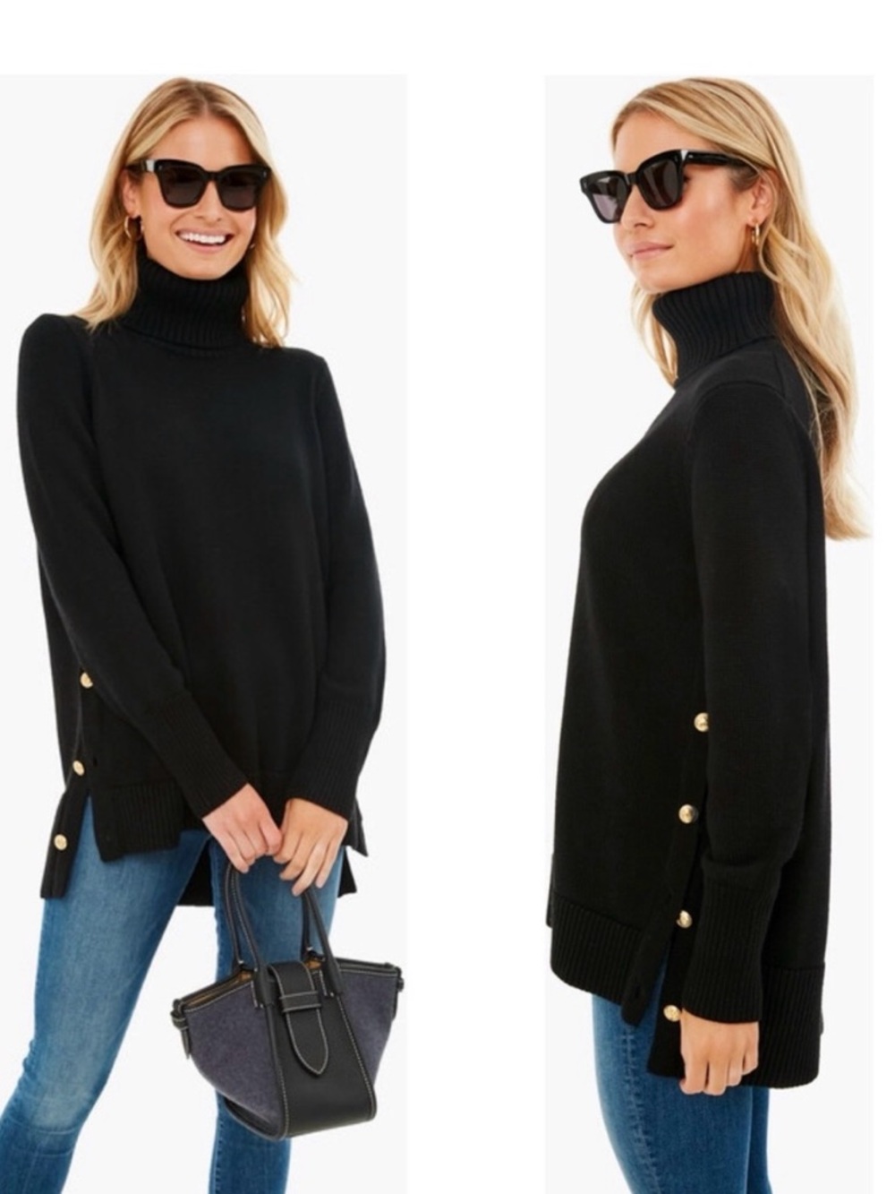 Tuckernuck Sophia Sweater Wool-Turtle-Neck Knit Gold Buttons. Pit2pit 20 (mix27)